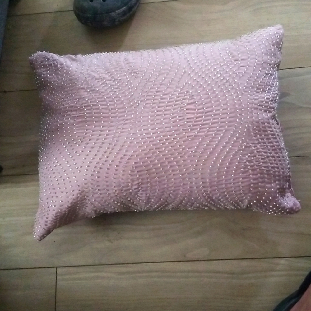 Silver Beaded Mauve Decorative Throw Accent Pillow